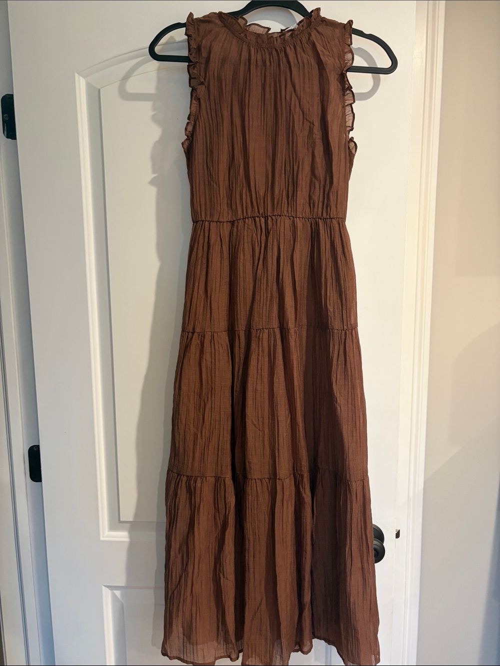 Socialite Brown Sleeveless Tiered Ruffle Maxi Dress